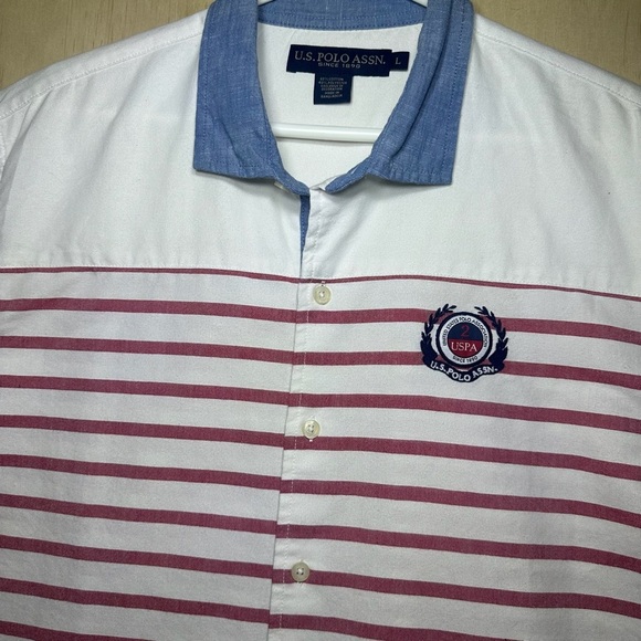 U.S. Polo Assn. Men's Vintage Look Rare White and Red Striped Button Down Shirt - Picture 1 of 14
